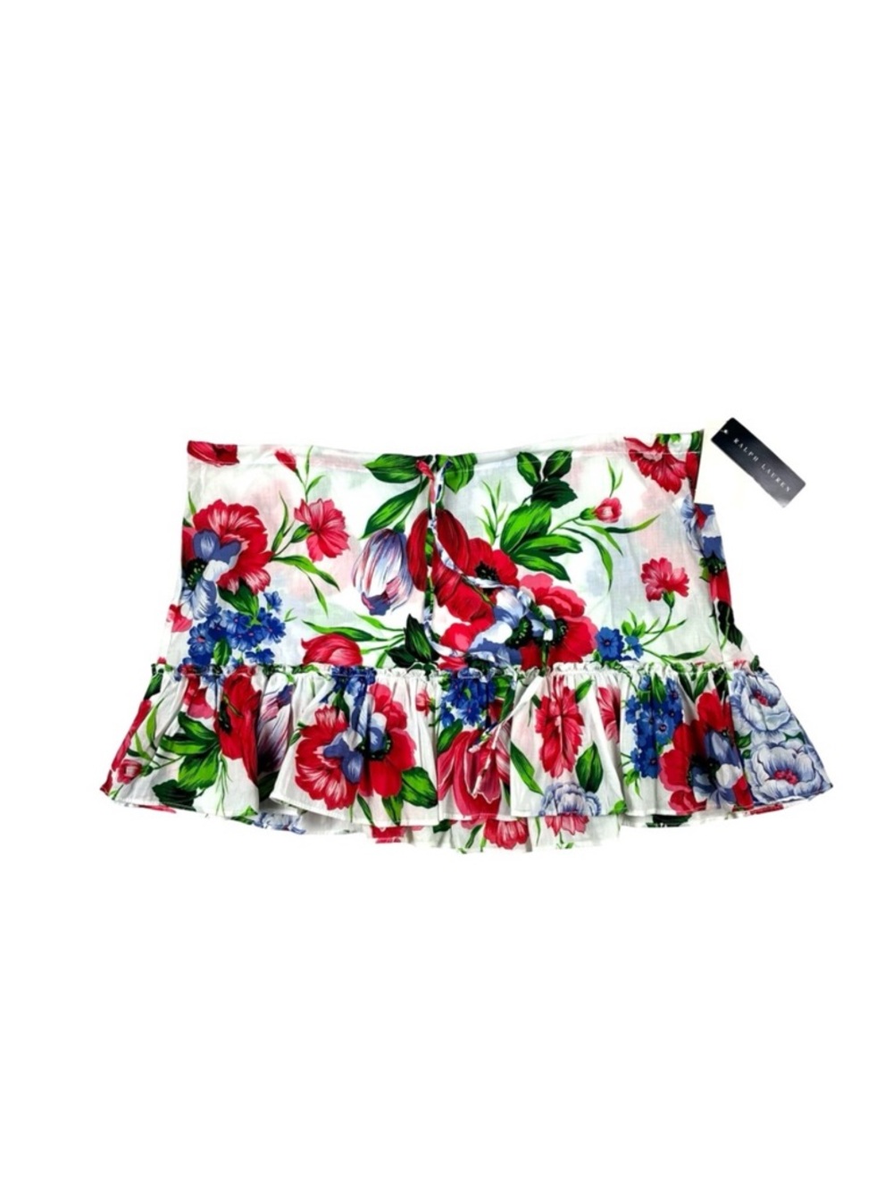 Ralph Lauren Y2K Floral Ruffle Drawstring Mini Swim Cover Skirt